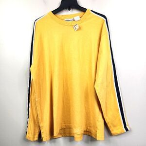 NEW American Eagle Vintage Yellow Long Sleeve Crew Neck Striped Sleeve Tee M